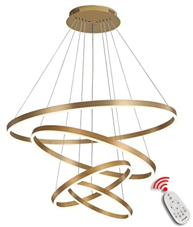 BEHWU LED Pendelleuchte, Esstisch Hängelampe Dimmbar Dreifarbiger Farbwechsel mit Fernsteuerung (Gold, 4 rings 20+40+60+80CM)