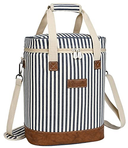 Kato Tirrinia Wine Cooler - Insulated 6 Bottle Carrier, Portable Picnic Party Camping Gift Bag with Strap, Leakproof Padded, Stripes