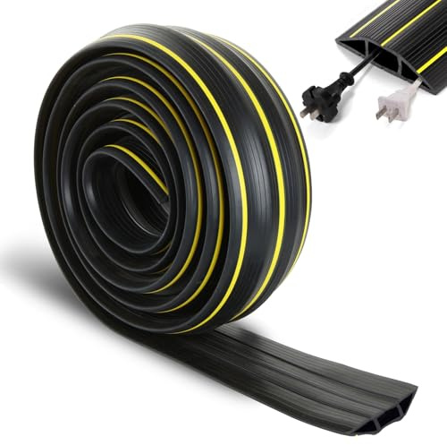 LOLYSIC Floor Cable Cover, 3m Rubber Floor Cable Tidy Wire Cover | 3 Channel Cable Protector, Prevent Trip Hazards, Non-Slip Cable Tidy for Home Garage Workshop Event Cable Management, Yellow