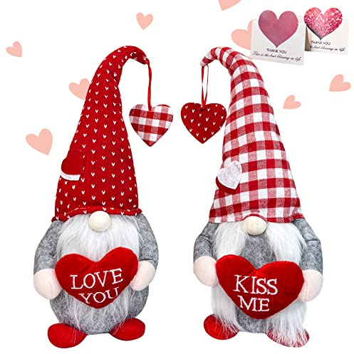 MPINOI Valentines Day Gnome Decor - 2Pcs Valentine Gnomes Plush Home Table Decorations, Mr & Mrs. Sweet Swedish Gnome Valentine's Day Gifts