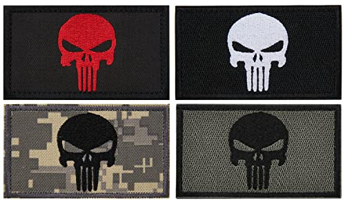 TraLxwee 4 stycken lappar, kardborreband, militär, lapp, kardborreband, punisher för taktiska kläder, ryggsäck, basebollkeps, uniform, väst, hundsele punisher lapp