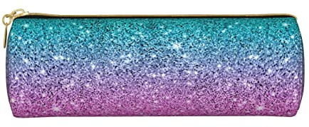 YINGD Trousse à crayons cylindrique rose et bleu pailleté pour adulte avec fermeture éclair lisse, simple, durable, légère, taille unique, couleur, 7.7cm*7.7cm*20.5cm, Ensemble cartable
