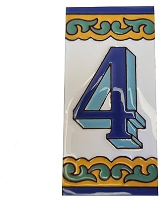 Numeri civici in ceramica, numeri e lettere in ceramica, design chalet, dimensioni piastrelle: 15 cm x 7,5 cm (numero 4)