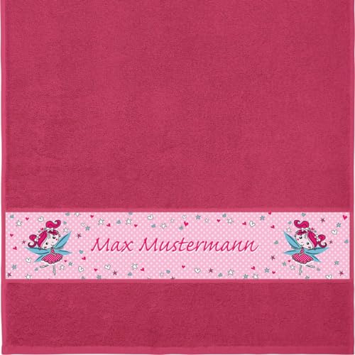 Erwin Müller Handtuch mit Namen - personalisiert - Motiv Kinder - Fee - viele Farben & Motive - Dusch-Handtuch - Fuchsia - Größe 50x100 cm - persönliches Geschenk mit Wunsch-Name