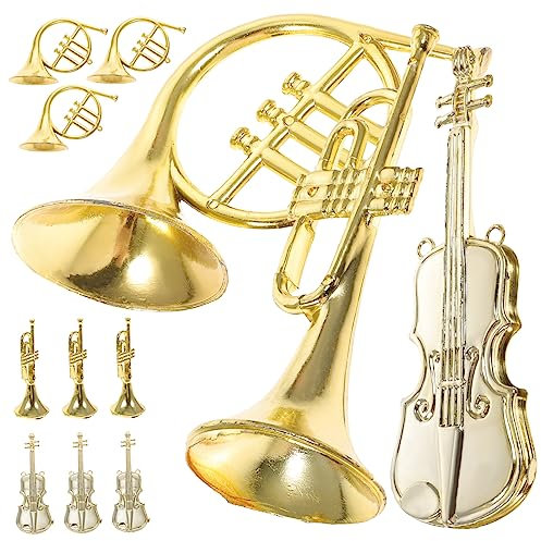 DECHOUS 12 Stück Miniatur Musikinstrumenten Modell Spielzeug Violine Hörner Weihnachtsbaumschmuck Weihnachtsdekoration Für Heimfeier