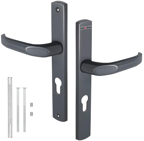 KOTARBAU® Türklinke 72 mm Profilzylinder Türdrücker Aluminium Drückergarnitur Universal Türgriff Türbeschlag Langschildgarnitur Anthrazit Zimmertür Innentür Außentür Handgriff