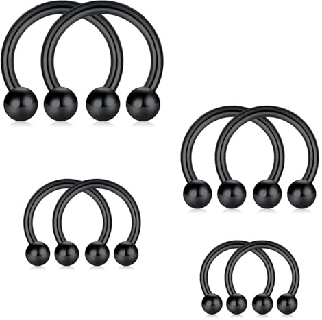 FECTAS 4 Paare Hufeisen Septum Ring Piercing Schmuck 16G Edelstahl Rundhülsen Ohrringe Knorpel Tragus Helix Daith Conch Nase Lippen Ringe 6-12mm