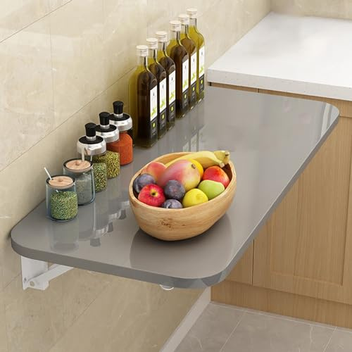 Wall Mounted Folding Desk Drop Leaf Table Floating Desk Fold Down Desk, Laundry Folding Table Computer Desk Folding Hanging Table Folding Workbench For Kitchen & Bedroom Restaurant ( Color : Grey , Si