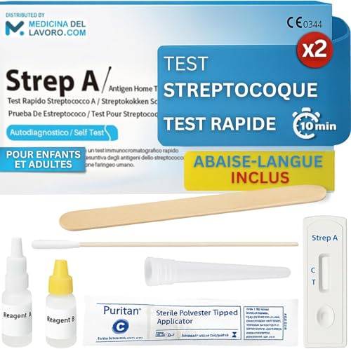 Medicinadellavoro.com – Streptokokken-Schnelltest, Kinder und Erwachsene, Rachen-Streptokokken-Test Nachweis von Streptokokken Gruppe A, Nützlich bei Fieber, Halsschmerzen, Ergebnis 10 Min, 2 Tests
