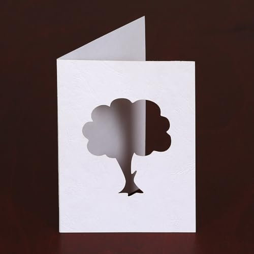 Lot de 50 cartes passe-partout blanches DIN A6, aspect cuir, motif : arbre à feuilles caduques