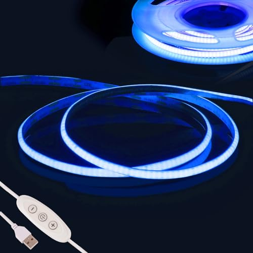 Fosingut Blau COB LED Streifen 2m, 5V USB LED Strip Dimmbar,CRI 90+ 960 LEDs Lichtleiste Lichterkette LED Band Selbstklebend Stripes für Küche,TV LED Hintergrundbeleuchtung,Spiegel,PC,Schlafzimmer