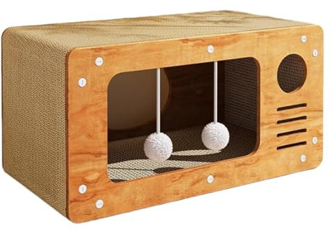 Katzen-Kratzbrett aus Pappe, Katzenhaus aus Pappe mit Kratzpads und Spielzeug, Katzenbox, Katzenbett für den Innenbereich, Versteck für Katzen, Kaninchen, Hasen, Kleintiere, 48 x 26 x 26 cm