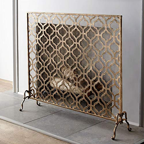 Kaminschirm, Kaminschutz Moderner Luxus-Kaminschirm Retro-Gold, 30 Zoll freistehender Kaminschirm aus Eisengeflecht Robuster einteiliger Metallrahmen
