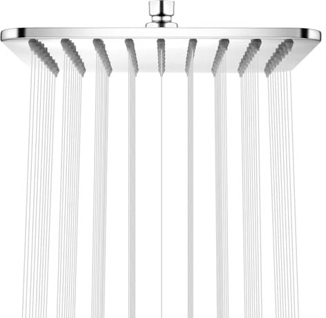 Square Rainfall Shower Head 7.7-Inch Overhead Fixed Rain Showerhead Full Body Coverage Stainless Steel Shower Head with Adjustable Swivel Ball Joint | G1/2 Universal Fitting | Polished Chrome