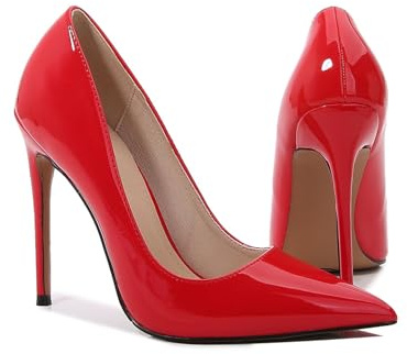 Escarpins à Talons Hauts fermés à Bout Pointu pour Femmes, Chaussures de Mariage à Talons Aiguilles de 4,72 Pouces, Chaussures de Demoiselle d'honneur de mariée de Grande Taille,Rouge,35 EU