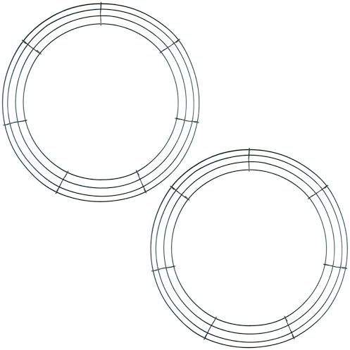 Aodaer 2 Pack 14 Inch Wire Wreath Frame Christmas Green Wire Wreath Ring Round Metal DIY Floral Crafts Wire Wreath for Halloween New Year Holiday Valentine Day Decorations