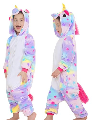 GEEKEO Pijama para Niños Onesies Unicornio Cosplay Costume con Capucha, Ropa de Dormir Unicornio Ropa de Noche Fancy Dress Up Dibujos Animados para niños Halloween Navidad
