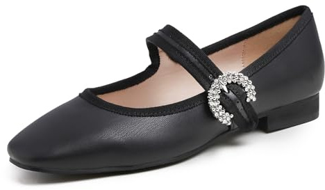Feversole Square Mary Jane Fashion - Zapatos Planos con Hebilla y Puntera Redonda para Mujer, Maryjane - Negro Napa 41 EU