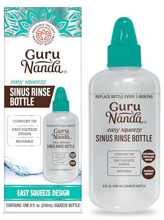 GuruNanda Sinus Rinse Bottle - Comfort Tip for Natural Nasal Irrigator Relief for Adults & Kids - 240ml Capacity
