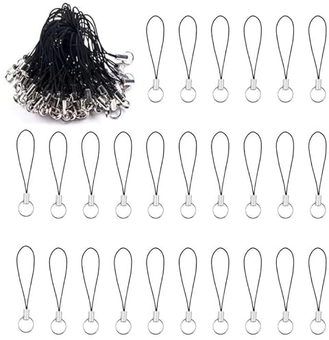 Smomend 100 PCS Cordino Portachiavi, Cordini Neri per Cellulare in Poliestere, Ideali per Appendere Oggetti, Decorare e Personalizzare, Accessori Versatili per Telefoni Cellulari e Altro
