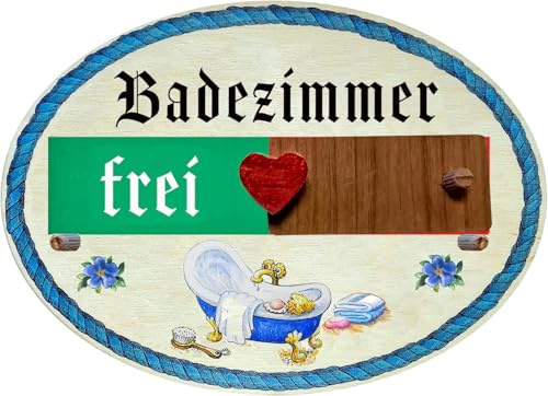 Kaltner Präsente Geschenkidee - Holz Geschenkartikel Deko Türschild im Antik Design Dekoartikel Badezimmer Bad - FREI/BESETZT (18 x 13 cm)