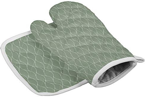 Ofenhandschuhe Geometrisches Muster Im Salbeigrün des Bauernhauses Grillhandschuhe Hitzeresistente Topfhandschuhe Qualitäts Topflappen Set Für Grillen Kochen Barbecue