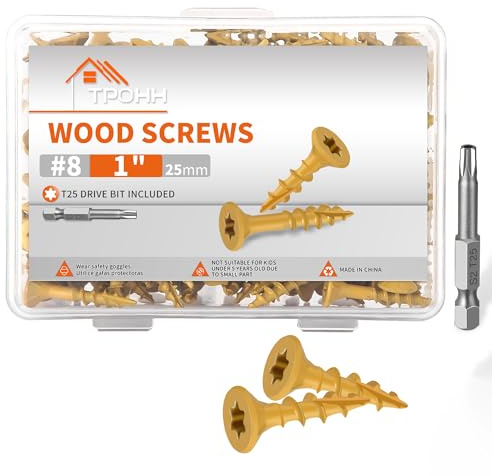 Lot de 100 Vis de Terrasse 4,2 x 25 mm, Tête Fraisée Avec Partie de Frottement en Acier Trempé, Revêtement Anticorrosion, Vis à Bois Torx Avec Pointe Cut et Encoche de Coupe, Inclus Embout T25 - TPOHH