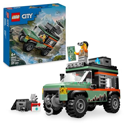 LEGO City Todoterreno 4x4 de Montaña Vehículo de Construcción de Juguete con Accesorios como Cámara y Linterna y Minifigura, Regalo de Cumpleaños para Niños y Niñas de 6 Años o Más 60447