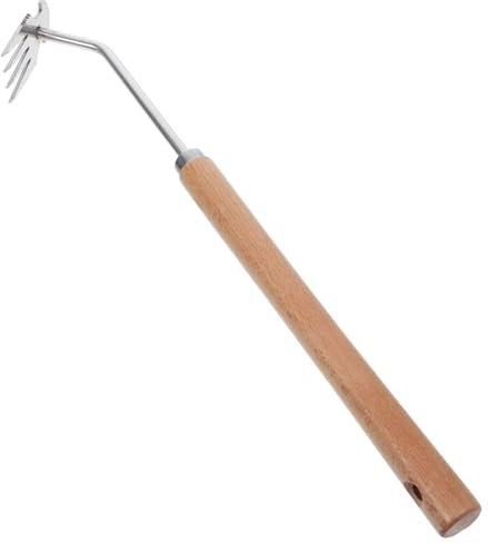 BESPORTBLE Arracheuse de Mauvaises Plantes Manuelle à 4 Griffes, Acier Inoxydable et Bois, Résistante à L’Usure, pour Jardin et Pelouse