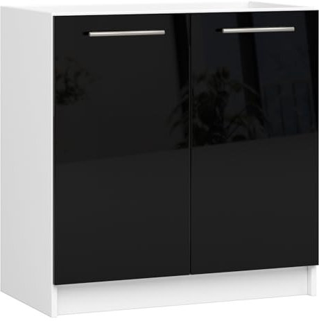 AKORD | Mueble de Cocina Bajo Fregadero - Oliwia S80 | Base de Cocina con 2 Puertas y 1 Estante | Mueble de Entrada | Armario | 46 x 80 x 82 cm | Blanco | Negro Brillante