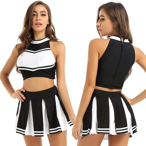 Cheerleader Kostüm Karneval Damen Fasching Uniform Pompons Oberteil Pom Poms Cheerleading Karnevalskostüme Kostüme Sexy