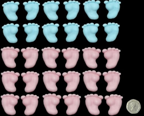20 x Edible 3D 30mm Baby Feet icing toppers, cake cupcakes decorations (Blue and Pink mix)