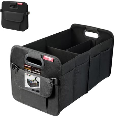 OEMASSIVE Auto Kofferraum Organizer Faltbare 55L Kofferraumtasche mit Abnehmbare Fächer & Stabiler Boden, Große Wasserdichte Oxford-Gewebe Faltbox Autozubehör für Einkaufen Camping Reisen