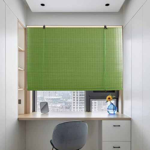 Zhixubah Outdoor Roller Blinds Retro Bamboo Blinds 75% Blackout Natural Window Shades Blinds Green Bamboo Exterior Roll Up Shades Light Filtering Roman Shades Blinds Anti-UV For Kitchen(W60xH110cm)