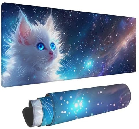 Tapis de Souris Mignon Tapis de Souris XXL Chat 1500x800x4mm Tapis Souris Gamer, sous Main Bureau Ordinateur Portable, Mouse Pad Bords Cousus Caoutchouc Antidérapante, pour Souris et Clavier A-200