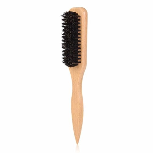Boar Bristle Slick Back Hair Brush for Sleek Ponytail Bun & Smoothing Baby Hairs, Flyaways, Edge Control - Backcombing & Teasing Hairbrush with Wide Rat Tail for Sectioning & Parting