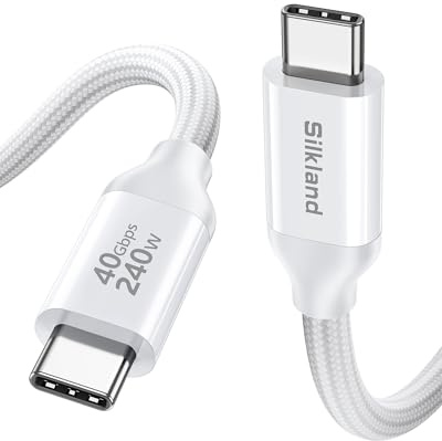 Silkland USB4 Kabel för Thunderbolt 4 Kabel Vit 30CM, 40Gbps Datakabel, 8K@60Hz/Dual 4K Skärmkabel, PD3.1 240W 48V/5A, USB C to USB C Kompatibel med MacBook Pro, SSD, Docking, Monitor
