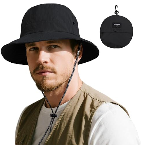 ehsbuy Sonnenhut Herren Damen Safari Fischerhut Wasserdicht Cowboy Style Anglerhut Faltbar Boonie Bucket Hut mit Verstellbare Kinnriemen für Sommer Outdoor
