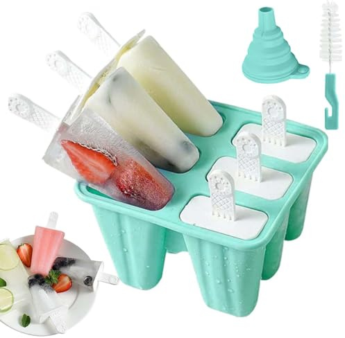 Moldes Para Helados De Silicona,6 Cavidades Moldes Helados,Molde Para Hacer Paletas,Reutilizables Moldes Para Polos Helados,Con Cepillo De Limpieza Y Un Embudo