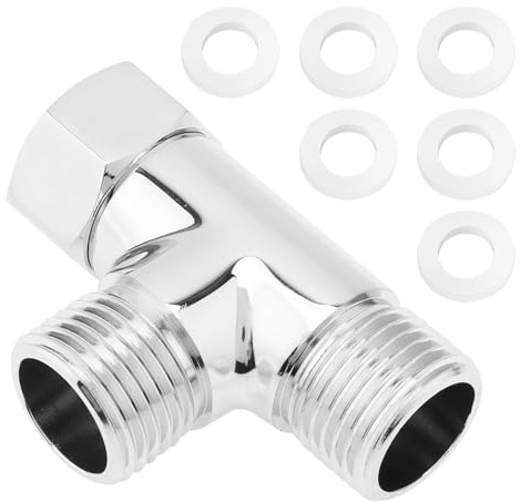 Qaestuan Pieza en T de Latón de 1/2 Pulgadas, Distribuidor de Conexión de Agua con 6 Arandelas, Adaptador en Forma de T de 3 Vías, Adaptador para manguera de Ducha para Grifo de Agua Potable