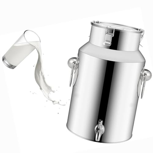 Pot À Lait INOX avec Couvercle,Bidon INOX avec Robinet Seau Metal avec Couvercle Réservoir Scellé en Acier Inoxydable,Capacity-5L