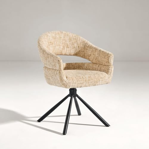 CLIPOP 1er Set Esszimmerstuhl Drehbar mit Armlehne, Drehbar 360°, Küchenstuhl, Moderner Polsterstuhl mit Stoffrückenlehne für Küche, Esszimmer, Schlafzimmer (Beige-Gelb)