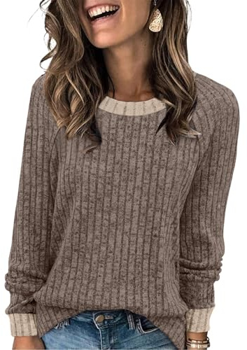 WIHOLL Long Sleeve Tops Women Lightweight Jumpers Ladies Color Block Sweatshirts Casual Womens Tops