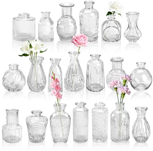 Der Rose 20 Stück Blumenvase Set,Kleine Vasen für Tischdeko mit Vintage Design zur Hochzeitsdeko und Party Deko | Blumenvase, spülmaschinenfest, Glas, Großpackung, Set für Wohnzimmer, Party, Tischdekoration, Hochzeitstisch, Tafelaufsätze