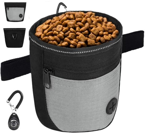Adiwo Sac à Friandises pour Chien, Sac de Dressage pour Chien, Pochette de Dressage pour Chien, Pochette pour Chiens Magnétique avec Ddistributeur de Sacs, Aves Clicker de Dressages