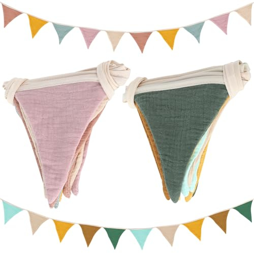 2 Stück Wimpelkette Kinderzimmer, 2.36m Wimpelkette Stoff, Girlande Stoff Outdoor Wetterfest, Wimpel Girlande Deko für Zuhause, Geburtstag, Hochzeit, Camping