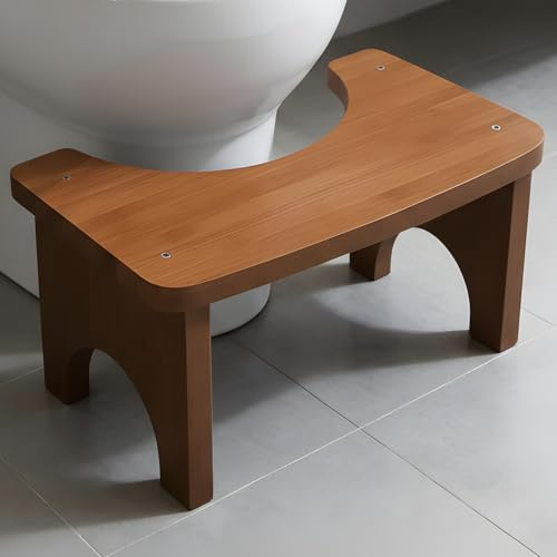 GOEDCH 37 x 20 x 17 cm Tabouret de toilette ergonomique : tabouret de toilette en bambou solide pour adultes avec design naturel, tabouret sain et portable, aide à la position assise antidérapante en