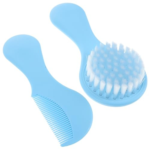 LALADEFIEE Ensemble Brosse et Peigne pour -Né Bleu Ciel Brosse Douce pour Cuir Chevelu Sensible Peigne de Toilettage pour Nourrissons Kit de Soin Bébé Adapté aux Croûtes de Lait Usage