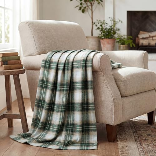 Horaldaily Green Light Coffee Farmhouse Plaid Spring Decorative Blanket Throw, Rustic Soft Lightweight Blanket for Couch Sofa Bed Lounging Decoration, Ideal Gifts for Kids Adults Self, 50x60