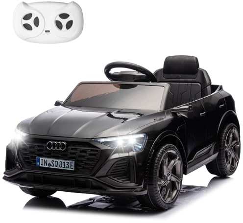 HAUSPROFI Elektro Kinderauto mit Bluetooth, 12V Elektrofahrzeug SQ8 E-tron Elektroauto mit Fernbedienung 2,4GHz, Sicherheitsgurt, Musik, Kinderfahrzeug für Kinder 3-6 Jahre, 3-5 km/h, Schwarz